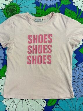 Y2K Steve Madden “SHOES SHOES SHOES” Baby Tee | Pink | 100% Cotton | Size S